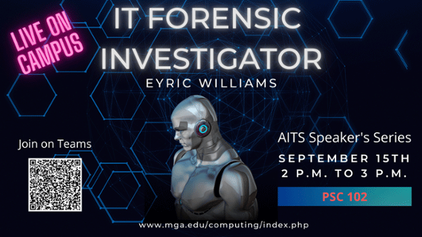 Flyer for Eyric Williams's speaking event.